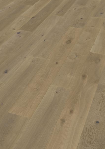 Landhausdiele Eiche XL Schlossdiele astig, gebürstet, geräuchert, weiß geölt 3,43m²/Paket